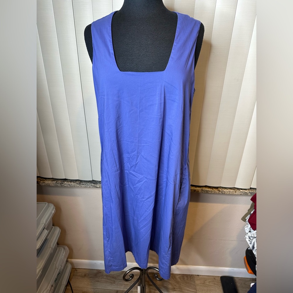 Liviana Conti Square Neck Blue Cotton Blend Shift Dress Size 46/USXL